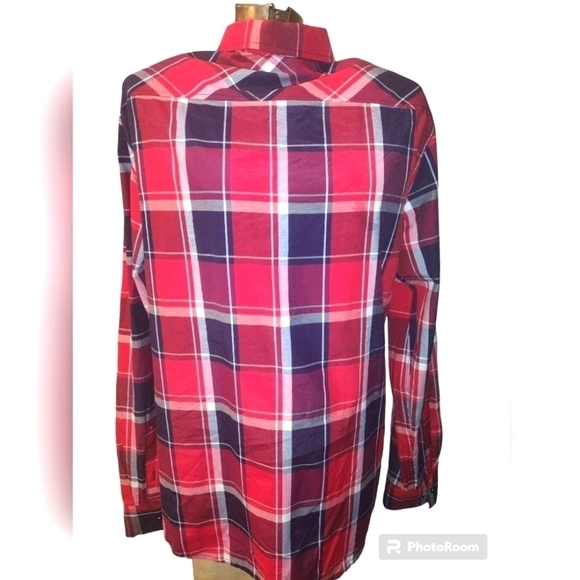 Eighty Eight Platinum L Red Plaid Western Shirt With Snap Pockets Tab Sleeves - Picture 2 of 5